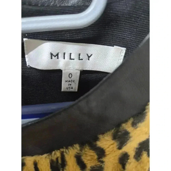 Milly Faux Fur Animal Print Top with black leather trim and zippers 0/XS - Picture 2 of 4